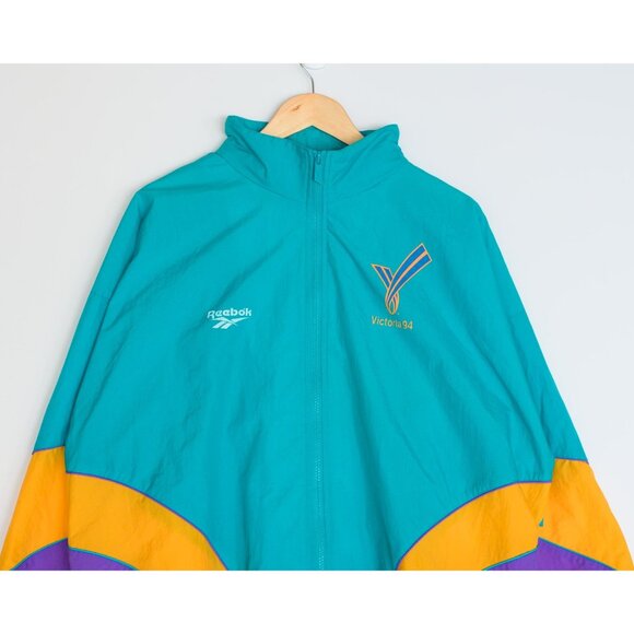 Vintage 90s Reebok Mens L Windbreaker Jacket Teal - Picture 2 of 10